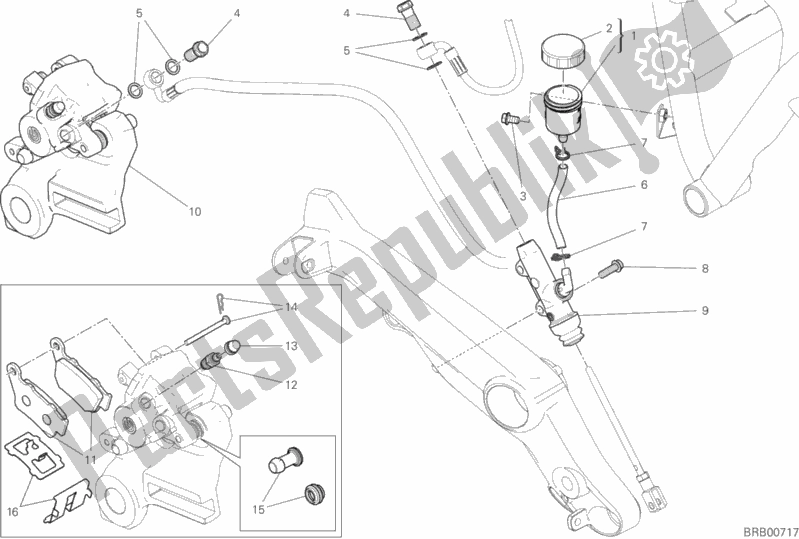 Tutte le parti per il Sistema Frenante Posteriore del Ducati Monster 797 Thailand USA 2020